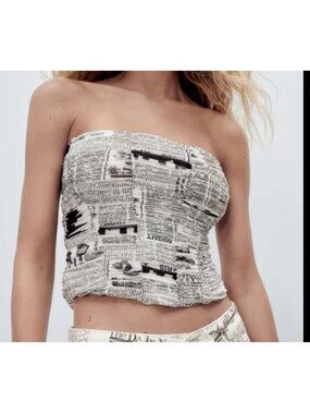 ZARA  Black & White Newspaper Print Corset Top Size Medium